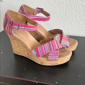 Toms Pink Striped Wedge Sandals